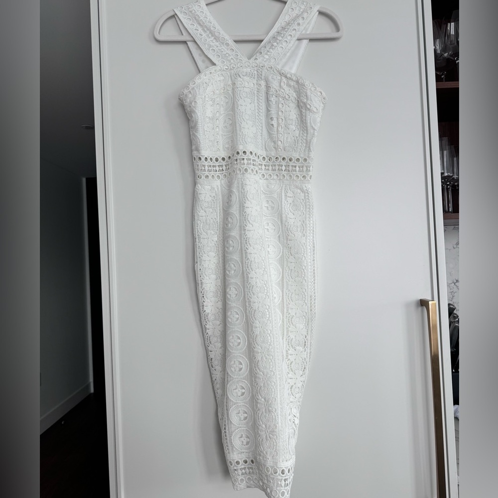 Cocktail Ready Ivory Crochet Lace Midi Dress